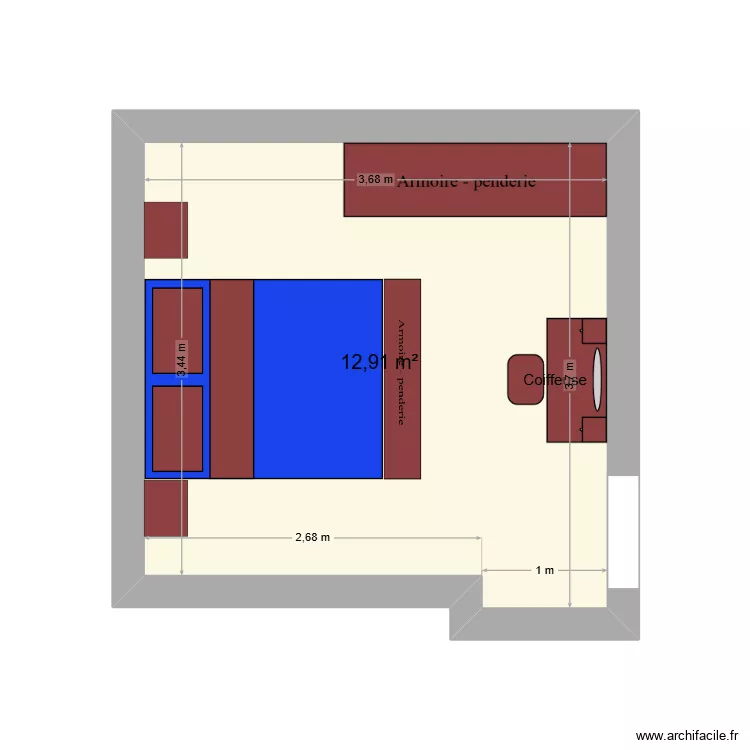 chambre. Plan de 1  et 13 m²