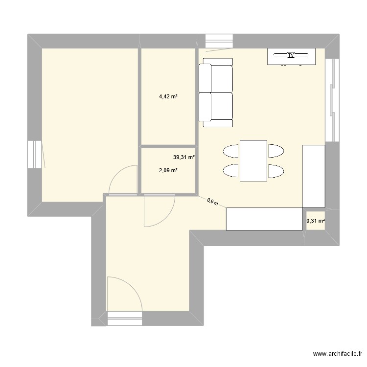 carmelle. Plan de 4 pièces et 46 m2