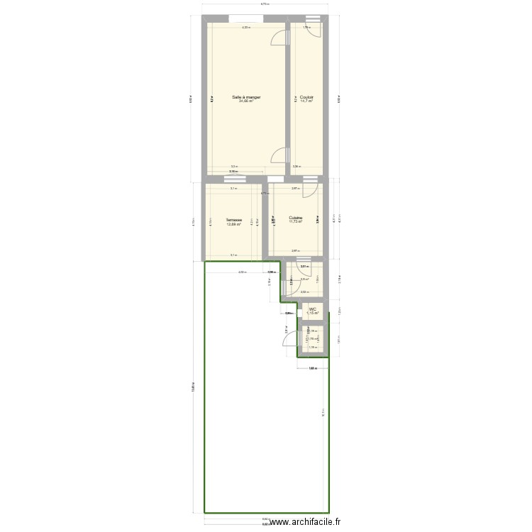 AVANT TRAVAUX CAUDRY. Plan de 7 pièces et 81 m2