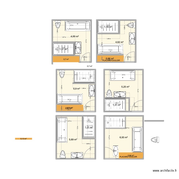 ammenagement SdB. Plan de 12 pièces et 39 m2