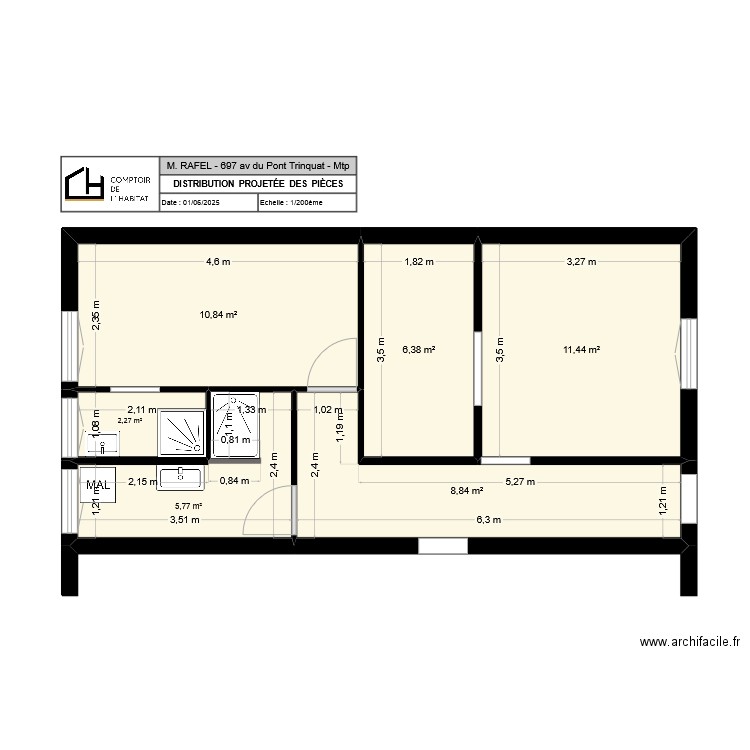 RAFEL - Distribution SdB projetée. Plan de 0 pièce et 0 m2