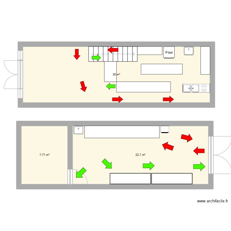 restaurant  dossier bp. Plan de 3 pièces et 60 m2