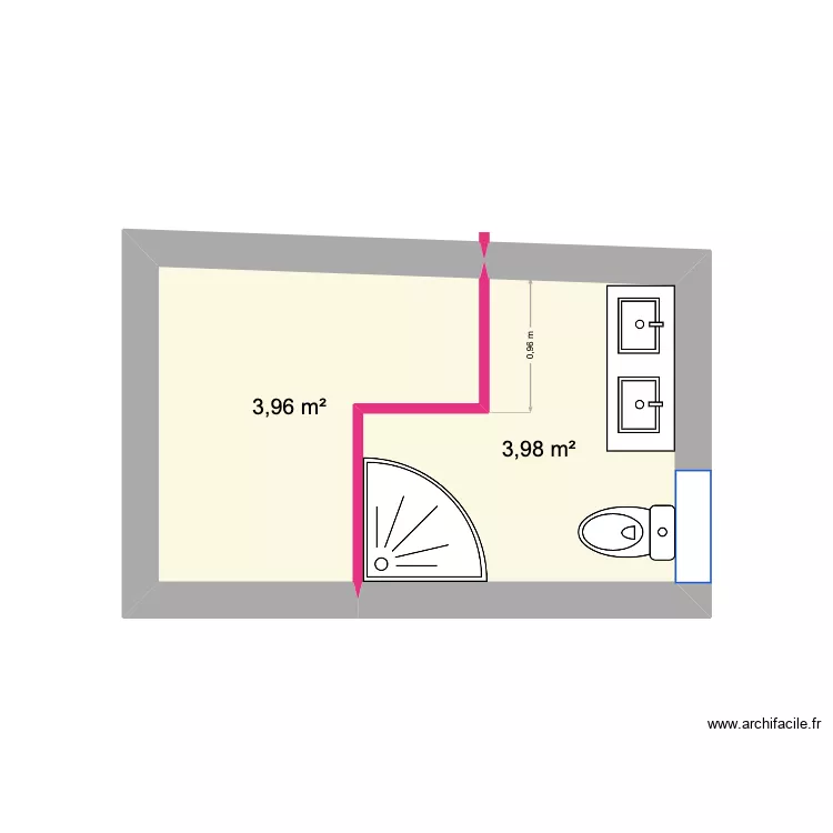 salle de bain filles. Plan de 2  et 8 m²