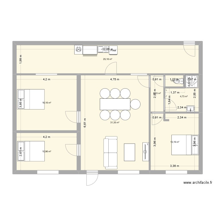 REBILLARD modif juin. Plan de 8 pièces et 105 m2