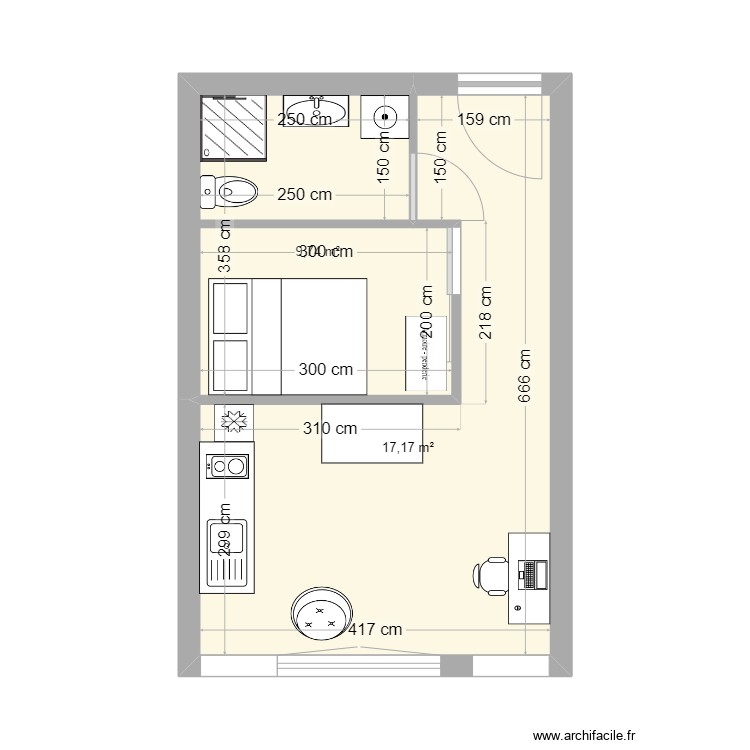 appartement-2 - Plan 2 pièces 27 m2 dessiné par cc49