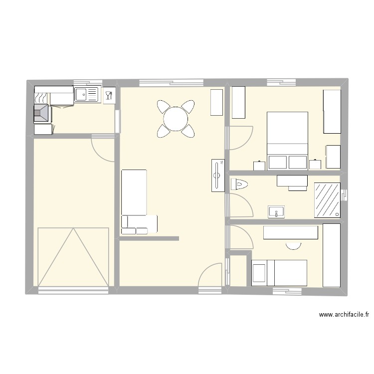 m gauche. Plan de 6 pièces et 67 m2