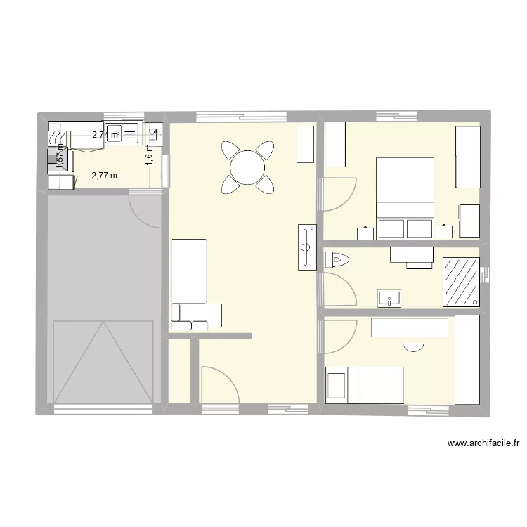 m gauche. Plan de 6 pièces et 67 m²