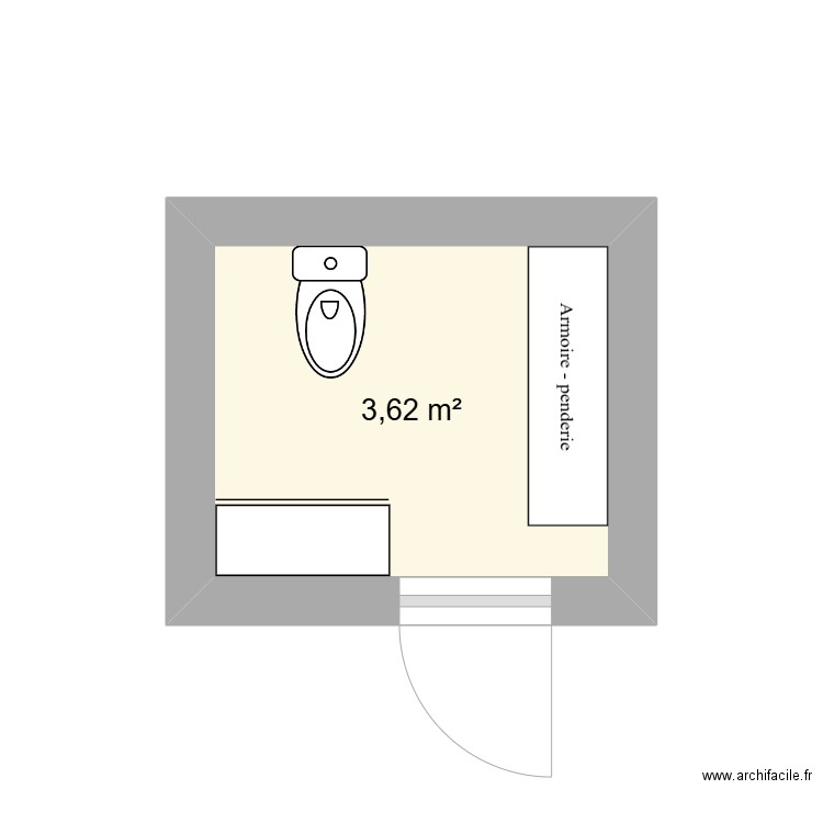 WC actuelles. Plan de 1 pièce et 4 m2