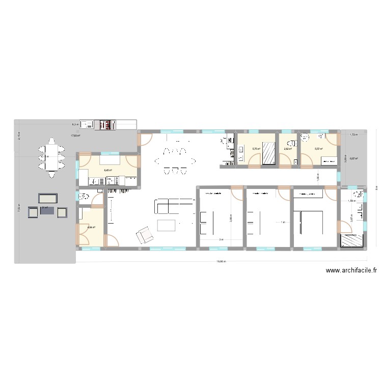 3eme version. Plan de 8 pièces et 83 m2