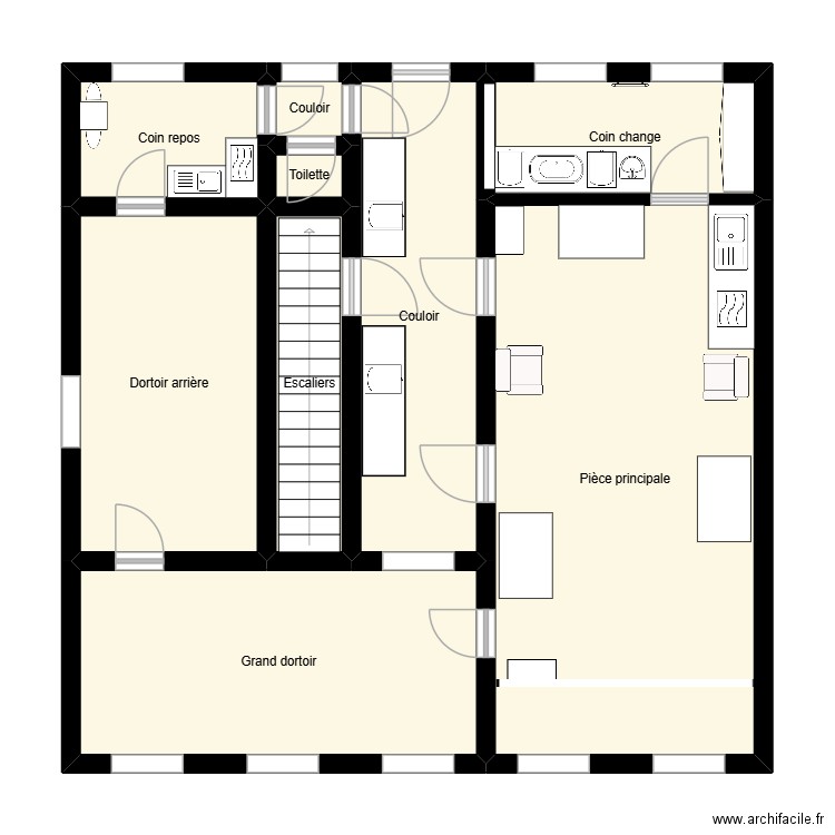 crèche. Plan de 9 pièces et 81 m2