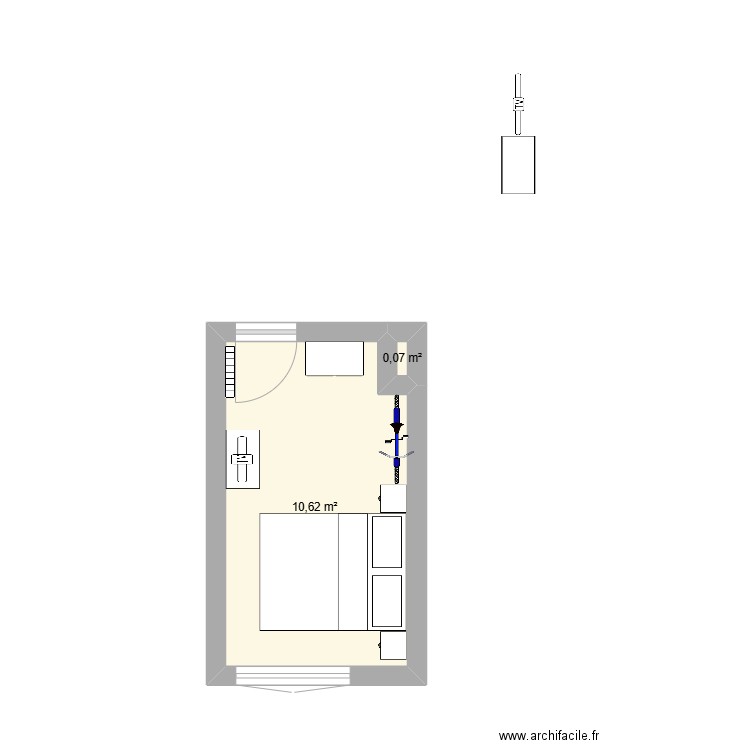 chambre parents. Plan de 2 pièces et 11 m2