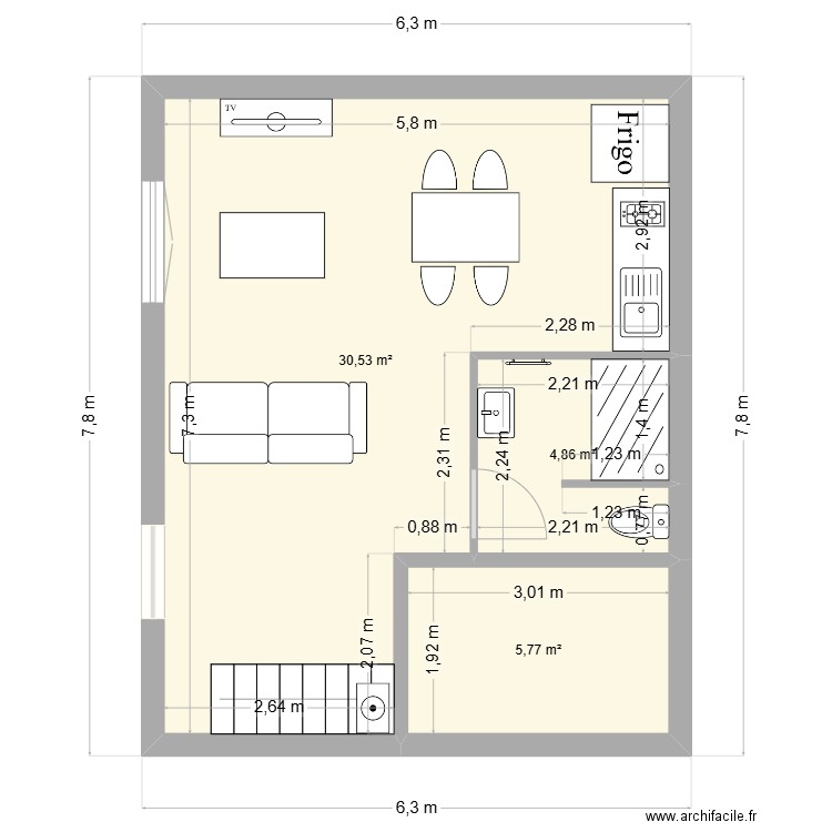 delaveau. Plan de 3 pièces et 41 m2