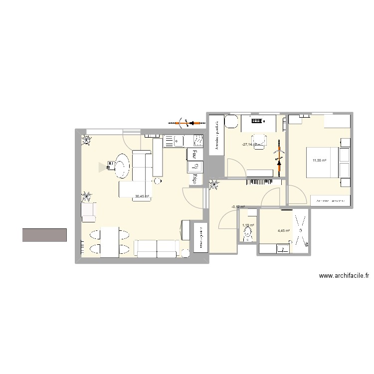 Appart Régis v5. Plan de 6 pièces et 64 m2