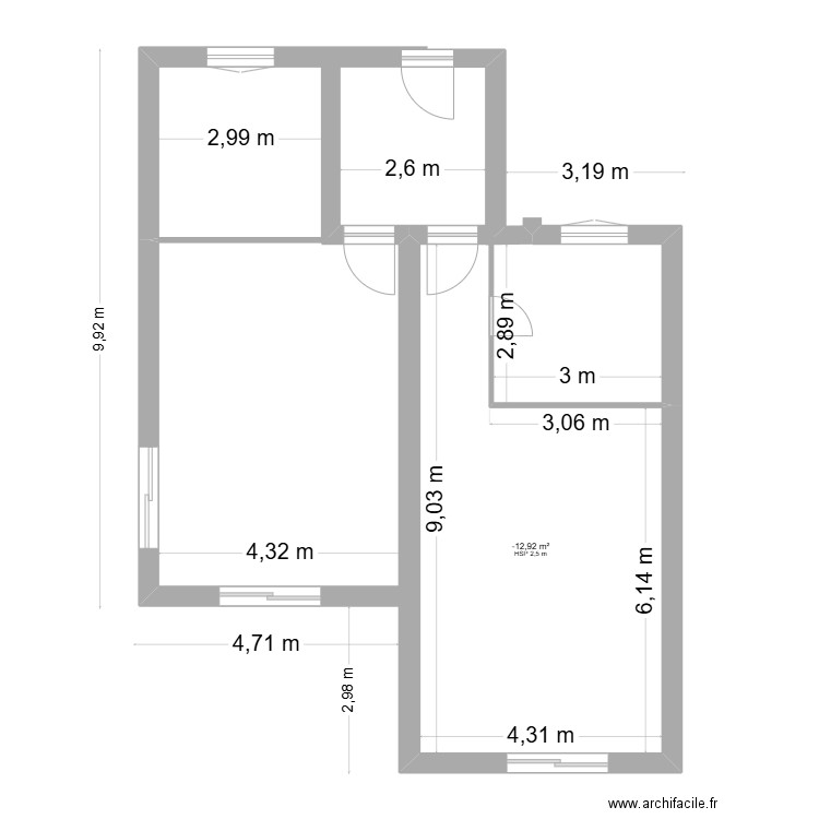 Maison Esquibien RdC 2. Plan de 1 pièce et 30 m2