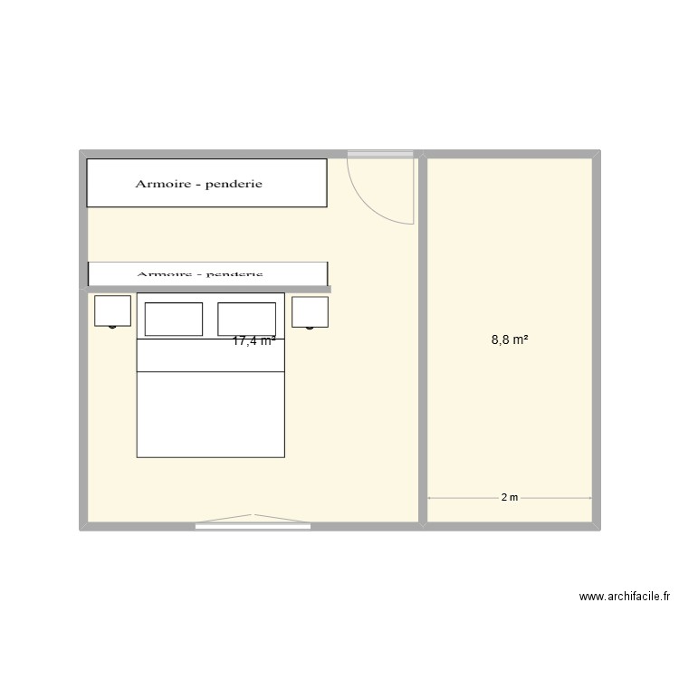 chambre essai 1. Plan de 2 pièces et 26 m2