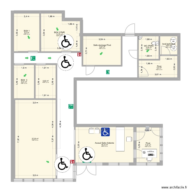 local aménagé sécurité incendie. Plan de 11 pièces et 108 m2