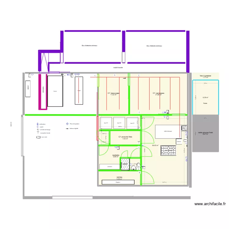 int&eacute;rieur chambre froide 3 avec rail. Plan de 