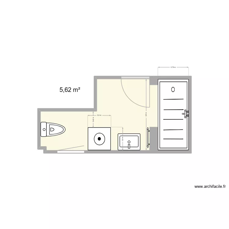 VOISIN SDB. Plan de 1 Pièce et 6 m²