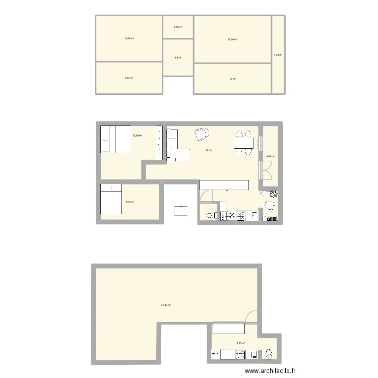 appart 2. Plan de 13 pièces et 177 m2