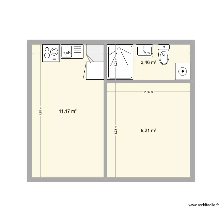appartement. Plan de 3  et 24 m²