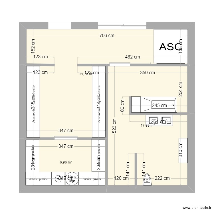 annexe PMR. Plan de 3 pièces et 47 m2