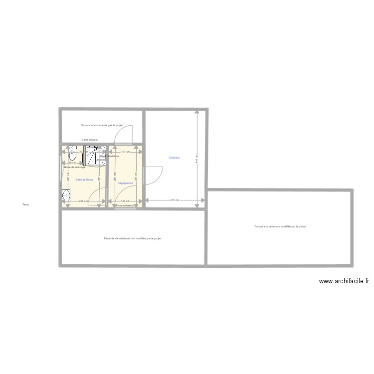 Crqoquis amenagement RDC. Plan de 2 pièces et 10 m2