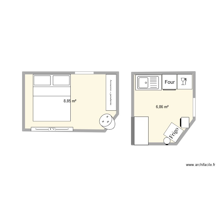 plan cuisine. Plan de 2 pièces et 16 m2