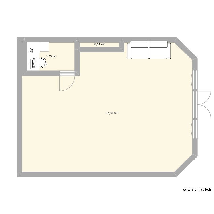 plan salon chef d'oeuvre. Plan de 3 pièces et 57 m2