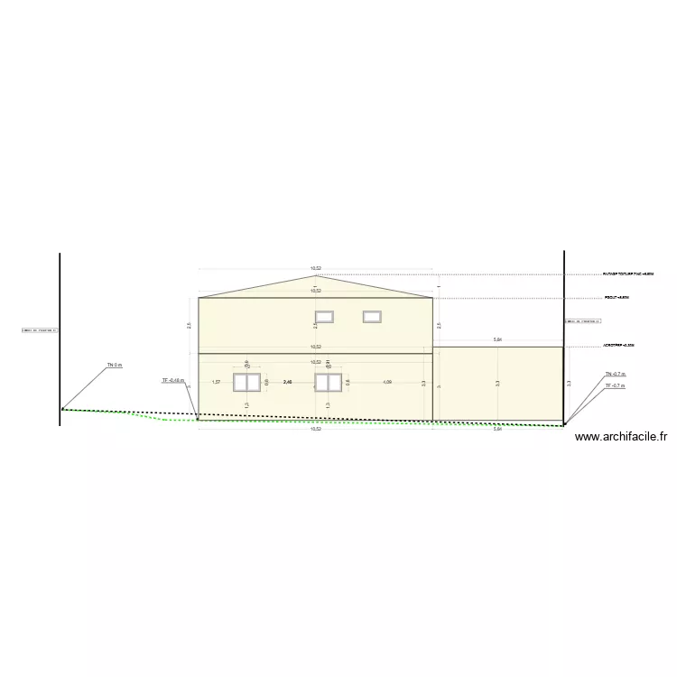 facade est. Plan de 