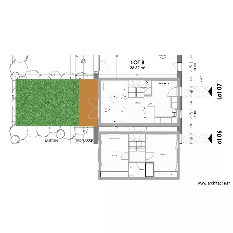 Chaleins. Plan de 6  et 75 m²