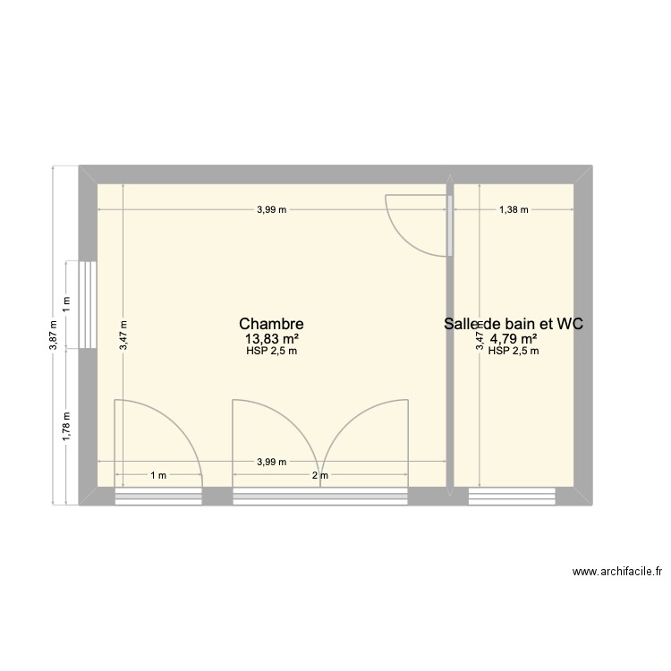 Chambre de jardin 2. Plan de 2 pièces et 19 m2