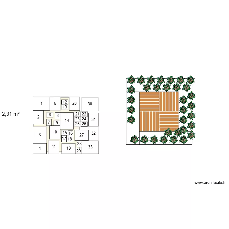 Mur photos. Plan de 1  et 2 m²