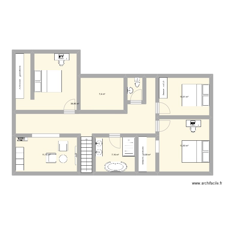 Cha 2. Plan de 7 pièces et 92 m2