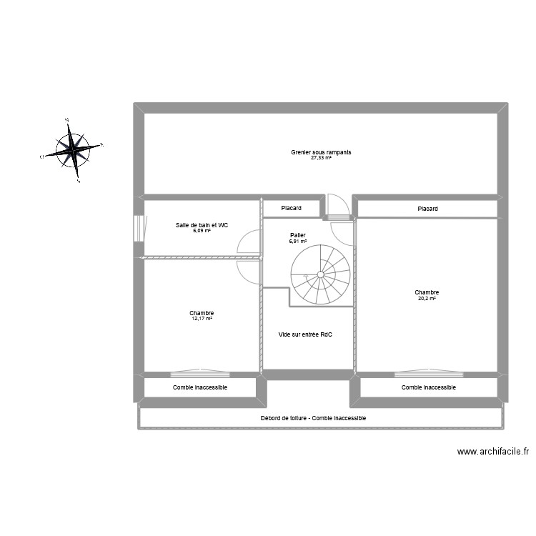 Etage. Plan de 11 pièces et 95 m2