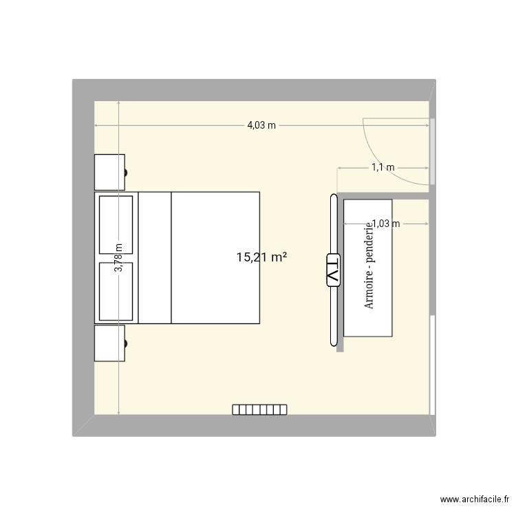 Chambre 1. Plan de 1 pièce et 15 m2