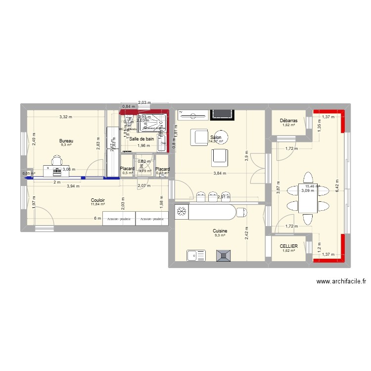 CABRERA RDC 2e option. Plan de 13 pièces et 71 m2