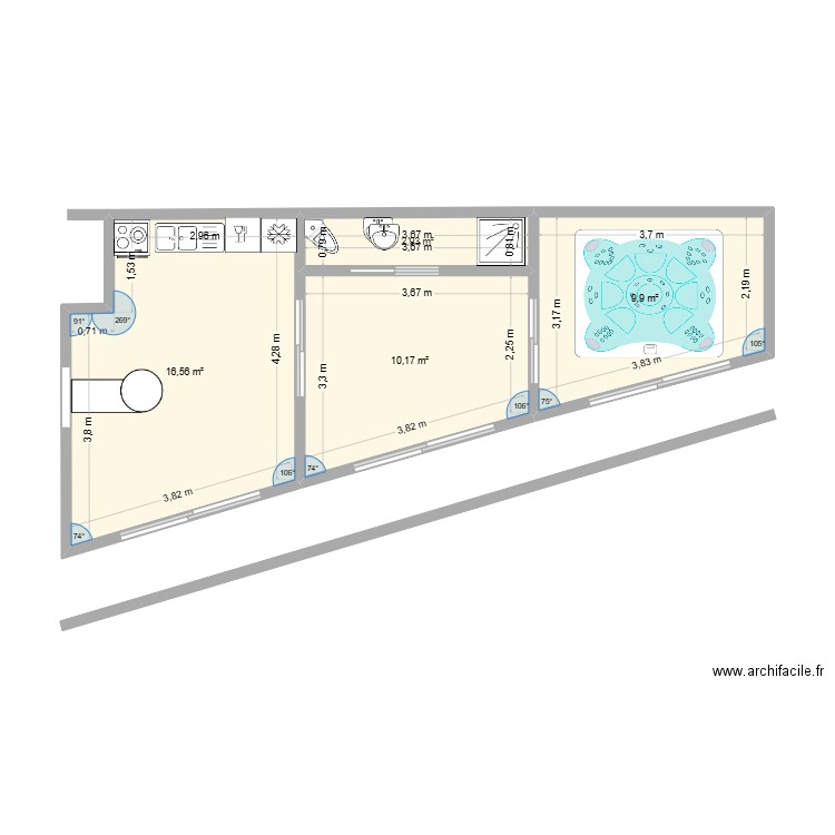 caboin. Plan de 4 pièces et 40 m2
