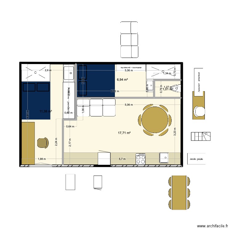 aqueduc 6. Plan de 4 pièces et 37 m2