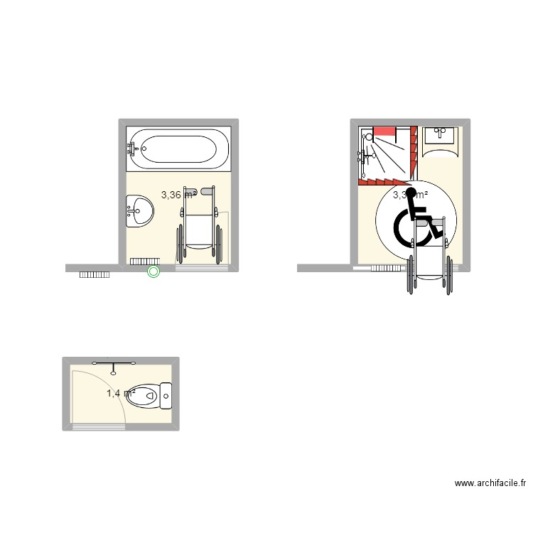deride. Plan de 3 pièces et 8 m2