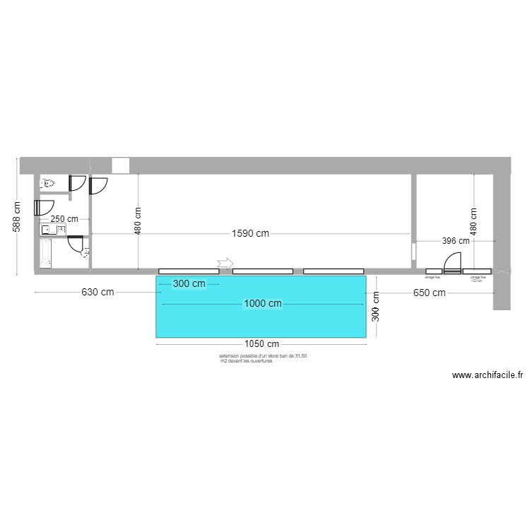 RECTANGLE plan général avec nouvelles ouvertures et store ban. Plan de 0 pièce et 0 m2