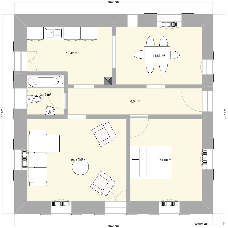 Bron 2e étage avant travaux. Plan de 0 pièce et 0 m2