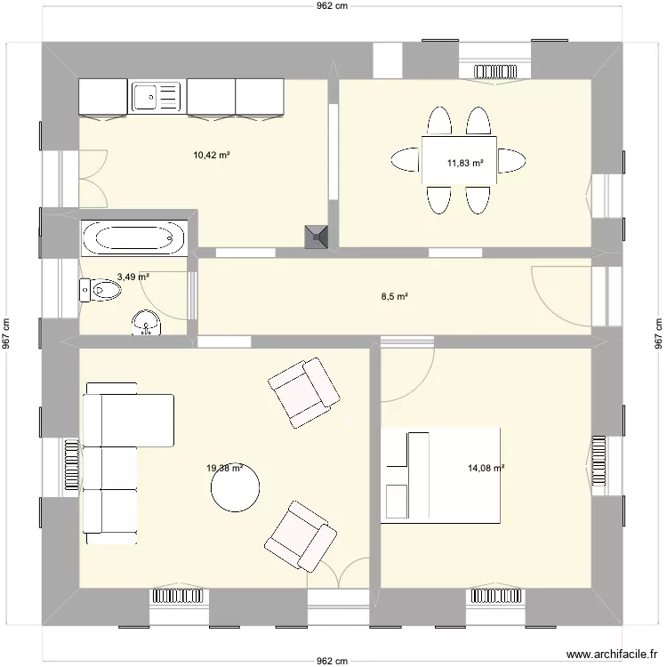 Bron 2e &eacute;tage avant travaux. Plan de 