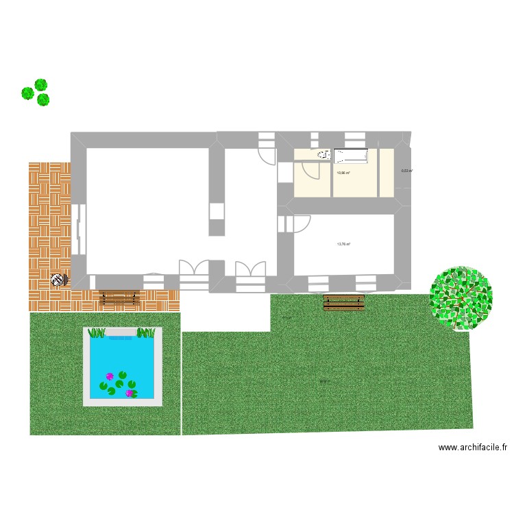 Séjour Cuisine Gite. Plan de 3 pièces et 25 m2