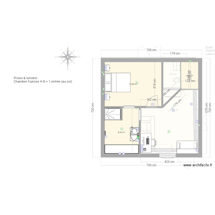 PLAN VVM3. Plan de 5 pièces et 65 m2