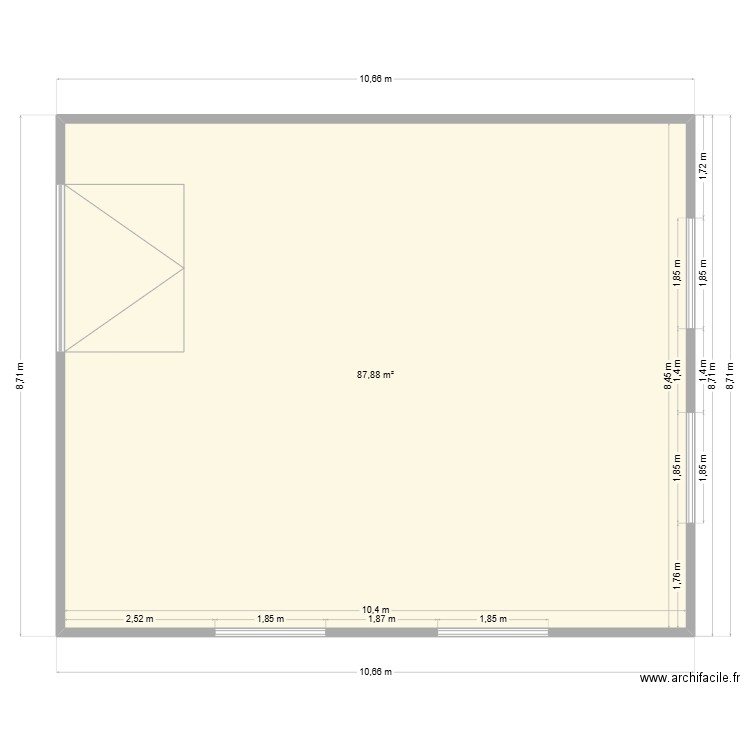 rez garage. Plan de 1 pièce et 88 m2