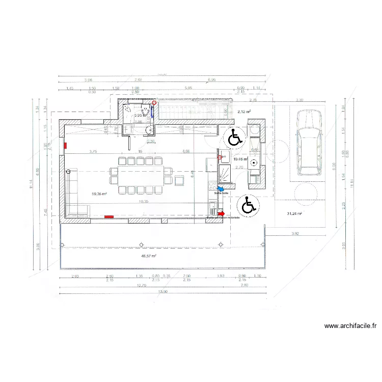 UH1 - Rdc - Electricit&eacute;, T&eacute;l&eacute;com et Ventilation avec plusieurs calques. Plan de 