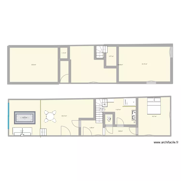 niveau 2. Plan de 12  et 180 m²