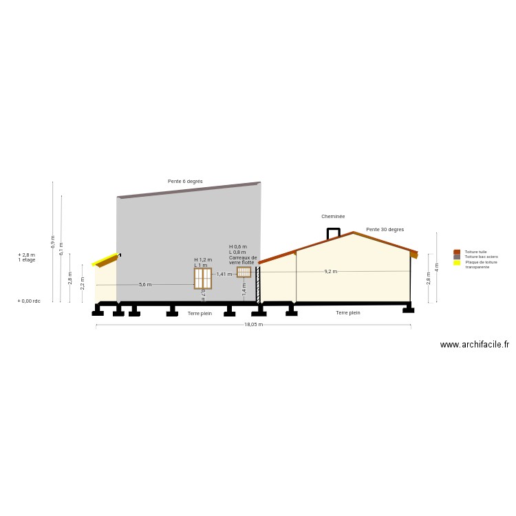 Plan coupe ouest a556c76t54s5jyvuyvu. Plan de 3 pièces et 55 m2