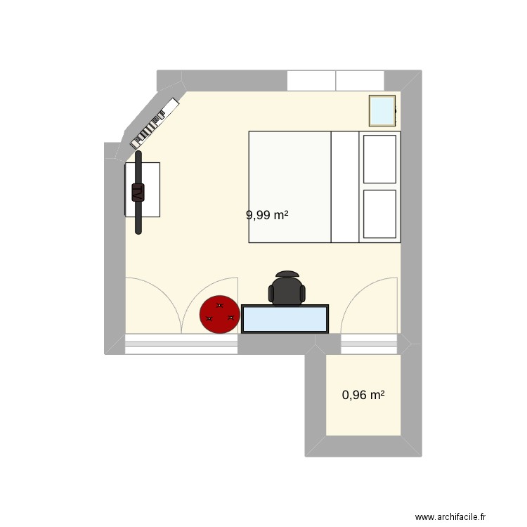 Chambre lafraise777. Plan de 2 pièces et 11 m2