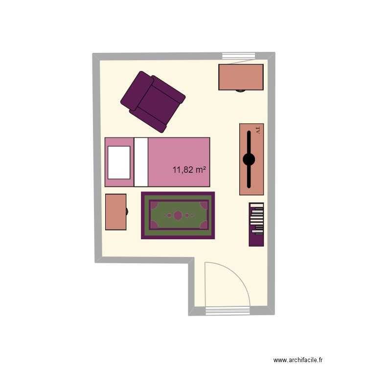 chambre no 2. Plan de 1 pièce et 12 m2